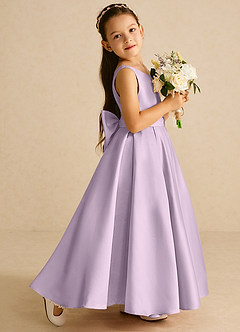 Azazie Pipsy Robe Demoiselle D'honneur Fillette Robe Trapèze en Mat Satiné Arc Frostiges Flieder image3