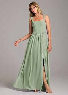 Azazie Rosaline Bridesmaid Dresses Dusty Sage A-Line Side Slit Chiffon Dress image1