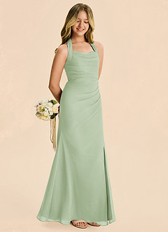 Azazie Destiny Junior Dusty Sage Sheath Ruched Chiffon Dress image3