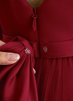Azazie Suzy Flower Girl Dresses Burgundy A-Line with Sleeves Tulle Dress image6
