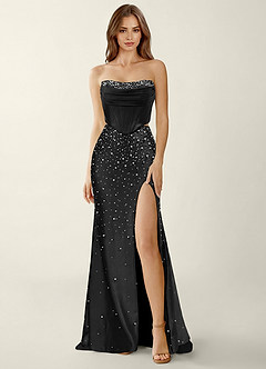 Esme Negru Rochie de bal tip sirenă din satin elastic, cu corset, din două piese image3