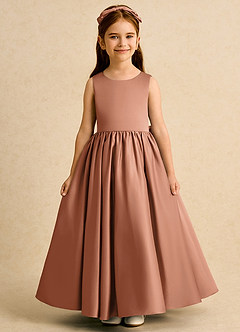 Azazie Nellia Flower Girl Dresses Bronzer A-Line Bow Matte Satin Dress image2