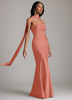 Azazie Saylor Brudtärnklänningar Klä av Sjöjungfru i Stretch Satin Axelbandslös Laxrosa image10