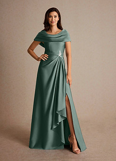 Azazie Branford Mother of the Bride Dresses Sea Moss A-Line Pleated Stretch Satin Dress image5