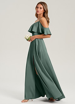 Azazie Jean Bridesmaid Dresses Sea Moss A-Line Off the Shoulder Stretch Satin Dress image5