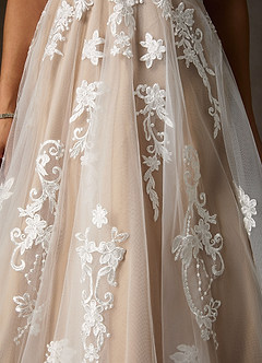 Azazie Melrose Wedding Dresses Diamond White Nude A-Line Sweetheart Lace Tulle Dress image8