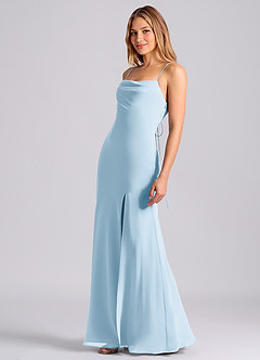 Azazie Grata Vestidos de damas de honor Vestido de Azul Cielo de Gasa de Corte Sirena con Plisado image4