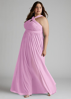 Azazie Hillian Bridesmaid Dresses Candy Pink A-Line Halter Pleated Mesh Dress image10