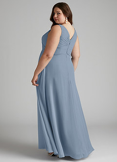 Azazie Flora Bridesmaid Dresses Dusty Blue A-Line Pleated Chiffon Dress image11