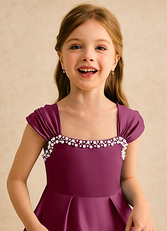 Azazie Yosemite Flower Girl Dresses Mulberry Ball-Gown Sweetheart Neckline Matte Satin Dress image7