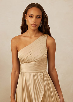 Christian Siriano Bridal for Azazie 1008 Bridesmaid Dresses Gold A-Line One Shoulder Stretch Satin Dress image8