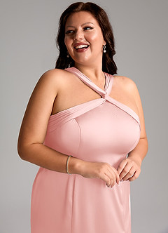 Azazie Rue Vestidos de damas de honor Vestido de Rosa Empolvado de Satén Elástico de Corte Sirena con Plisado image13