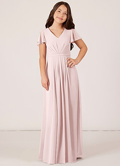 Azazie Peony Junior Blushing Pink A-Line Pleated Chiffon Dress image1