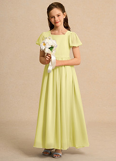 Azazie Lilia Girls Formal Jurken voor bloemenmeisjes A-Lijn Jurk van Chiffon met Mouwen Citroensorbet image4