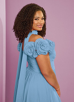 Barbie ♥ Azazie Vestidos de damas de honor Vestido de Azul Acero de Gasa de Corte en A Convertible con Vestidos sin tirantes image11