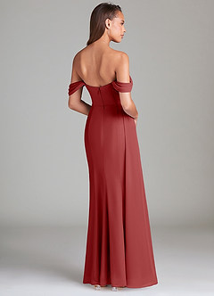 Azazie Amyra Bridesmaid Dresses Rust Sheath Off the Shoulder Chiffon Convertible Dress image5