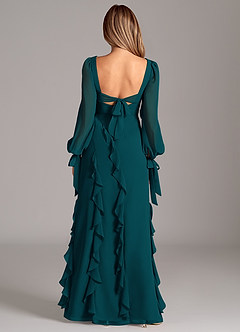 Azazie Candice Final Sale Pine A-Line Long Sleeve Chiffon Dress image2