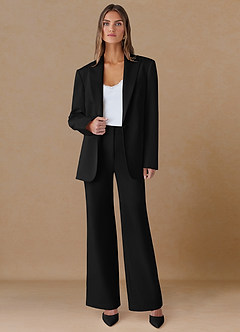 front Marina Black Refined Weave Straight-Leg Pants