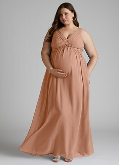 Azazie Yetta Abiti da damigella d'onore premaman Abito A-Line Arricciato con Scollo a V Chiffon Floor-Length image7