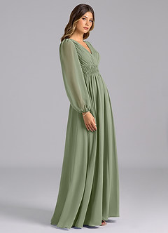 Azazie Palerma Robes de demoiselle d'honneur Robe Trapèze en Mousseline de soie Manches longues Pistache image3