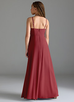 Azazie Moira Junior Pomegranate A-Line with Pockets Chiffon Dress image5