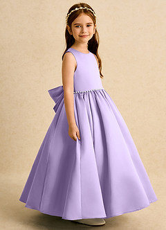 Azazie Daisies Flower Girl Dresses Lilac Ball-Gown Bow Matte Satin Dress image3
