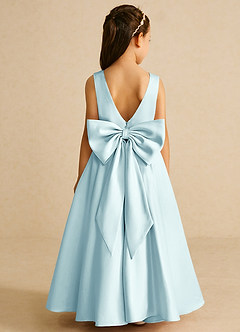 Azazie Pipsy Flower Girl Dresses Sea Glass A-Line Bow Matte Satin Dress image1