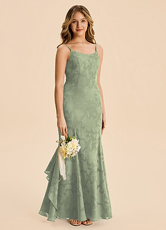 Azazie Lioren Junior Agave Mermaid Ruched Floral Burnout Dress image4
