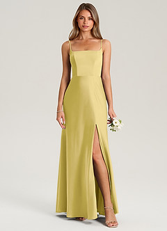 Azazie Lidia Bridesmaid Dresses Canary Mermaid Side Slit Stretch Satin Dress image5