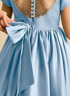 Azazie Toffee Robe Demoiselle D'honneur Fillette Robe Princesse en Mat Satiné Nœud Poudre Bleue image7