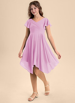 Azazie Janeaurelia Junior Vestido de Rosa Caramelo de Gasa de Corte En A con Plisado image3