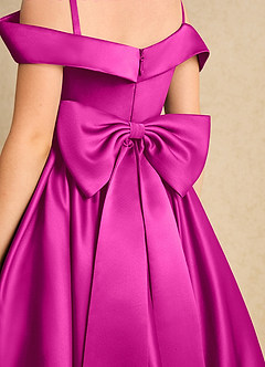 Azazie Favia Flower Girl Dresses Fuchsia A-Line Off the Shoulder Matte Satin Dress image7