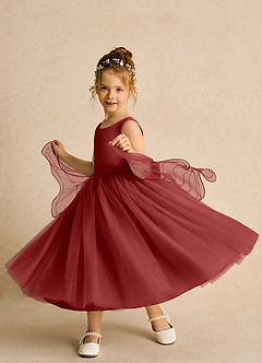 Azazie Pear Flower Girl Dresses Rust Ball-Gown Bow Tulle Dress image2