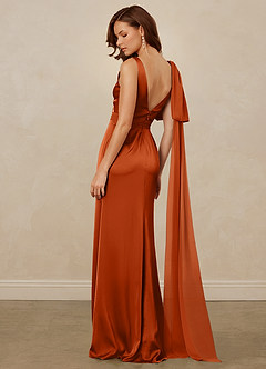 Christian Siriano Bridal for Azazie 1011 Bridesmaid Dresses Burnt Orange Mermaid Bow Stretch Satin Dress image9