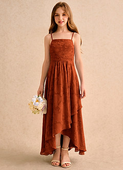 Azazie Twilight Girls Formal Flower Girl Dresses Paprika A-Line Pleated Floral Burnout Dress image4