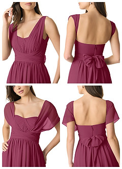 Azazie Olani Bridesmaid Dresses Mulberry A-Line Off the Shoulder Chiffon Convertible Dress image9