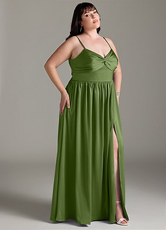 Azazie Zeya Brautjungfernkleider A-Linie Plissee Stretch-Satin Kleid Wacholder image11