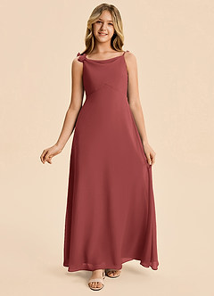 Azazie Gumdrop Junior Terracotta Empire Pleated Chiffon Dress image5