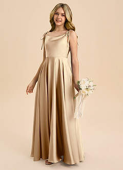 Azazie Popsy Junior Linia A Ukłon Satyna elastyczna Długość podłogi Młodsza druhna Sukienka image7