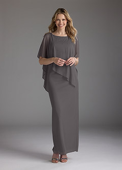 Azazie Aspyn Mère de la mariée Robes Robe Fourreau en Maille Perlé Gris Acier image1