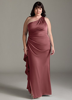 Azazie Latrice Bridesmaid Dresses Amethyst Sheath One Shoulder Cascading Ruffles Stretch Satin Dress image6