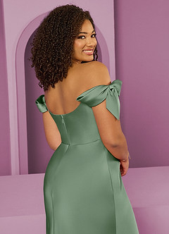 Barbie ♥ Azazie Jurken voor bruidsmeisjes Converteerbaar Jurk van Stretch Satijn met Kolom Off the Shoulder Matcha image13