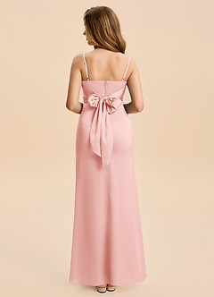 Azazie Minnie Junior Powder Pink Sheath Ruched Stretch Satin Dress image2