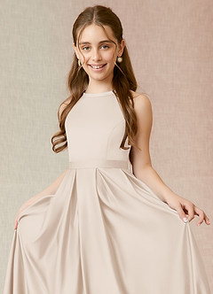 Azazie Arianthe Junior White Alabaster A-Line with Pockets Stretch Satin Dress image5