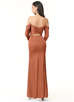 Azazie Hallie Bridesmaid Dresses Cedar Rose Sheath Off-The-Shoulder Long Sleeve Stretch Satin Convertible Dress image4