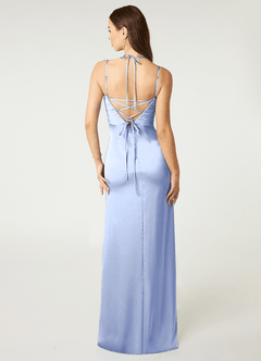 Azazie Desi Abiti da Damigella Abito Tubino in Raso Elasticizzato in Pizzo con Scollo Halter Ghiaccio image3