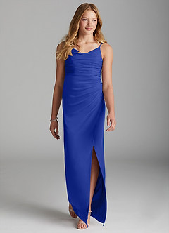 Azazie Deandra Junior Royal Blue Sheath Mesh Dress image3