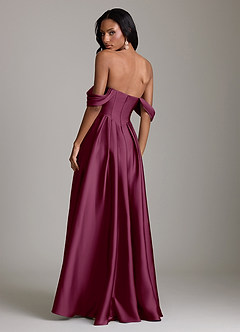 Azazie Loisa Abiti da Damigella Abito A-Line in Raso Elasticizzato a Spalla Scoperta Gelso image2