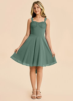 Azazie Arie Junior Sea Moss A-Line Ruched Chiffon Dress image6