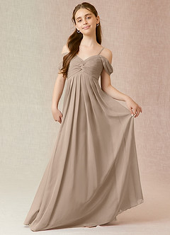 Azazie Kaitlynn Junior Taupe A-Line Off the Shoulder Chiffon Dress image1